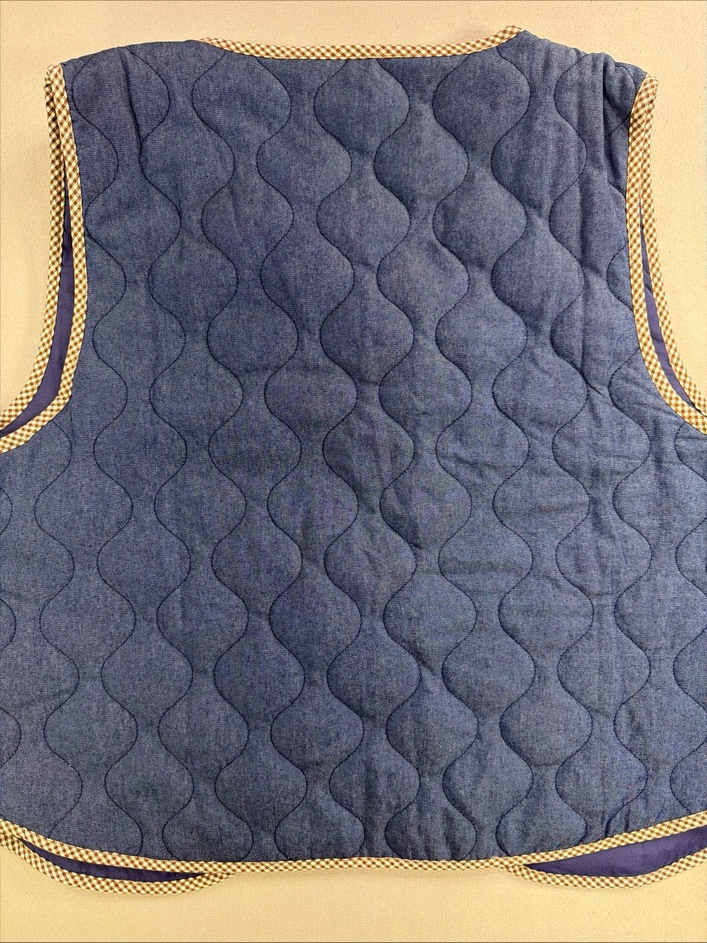 Polagram Blue Quilted Vest with Check Trim - Picture 13 of 14
